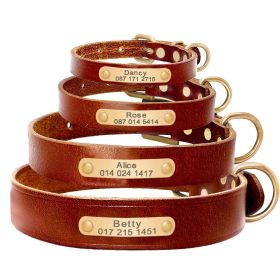 Personalized Genuine Leather Dog Collar With Stainless Steel Nameplate
