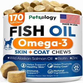 Omega 3 Fish Oil for Dogs 170 Chews Omega 3 for Dogs Itchy Skin & Allergy Relief Skin & Coat Supplement EPA & DHA Fatty Acids Dog Anti Shedding &