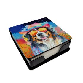 Bernese Mountain Dog Hippie Dawg PU Leather Note Paper Holder with Artist-Designed Cover, Desk Accessory, Office Gift