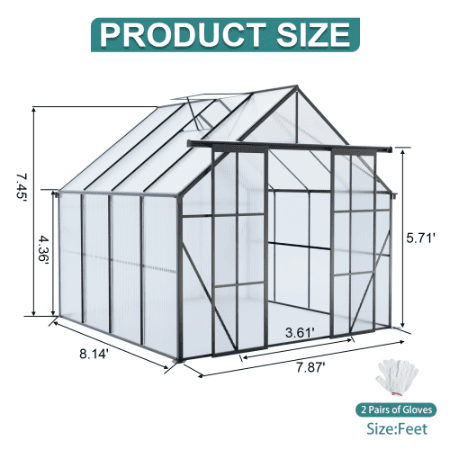 Double Door Polycarbonate Greenhouse Raised Base And Anchor Aluminum Heavy Duty Walk-in Greenhouses For Outdoor Backyard In All Season Double Door Polycarbonate Greenhouse Raised Base And Anchor Aluminum Heavy Duty Walk-in Greenhouses For Outdoor Backyard In All Season